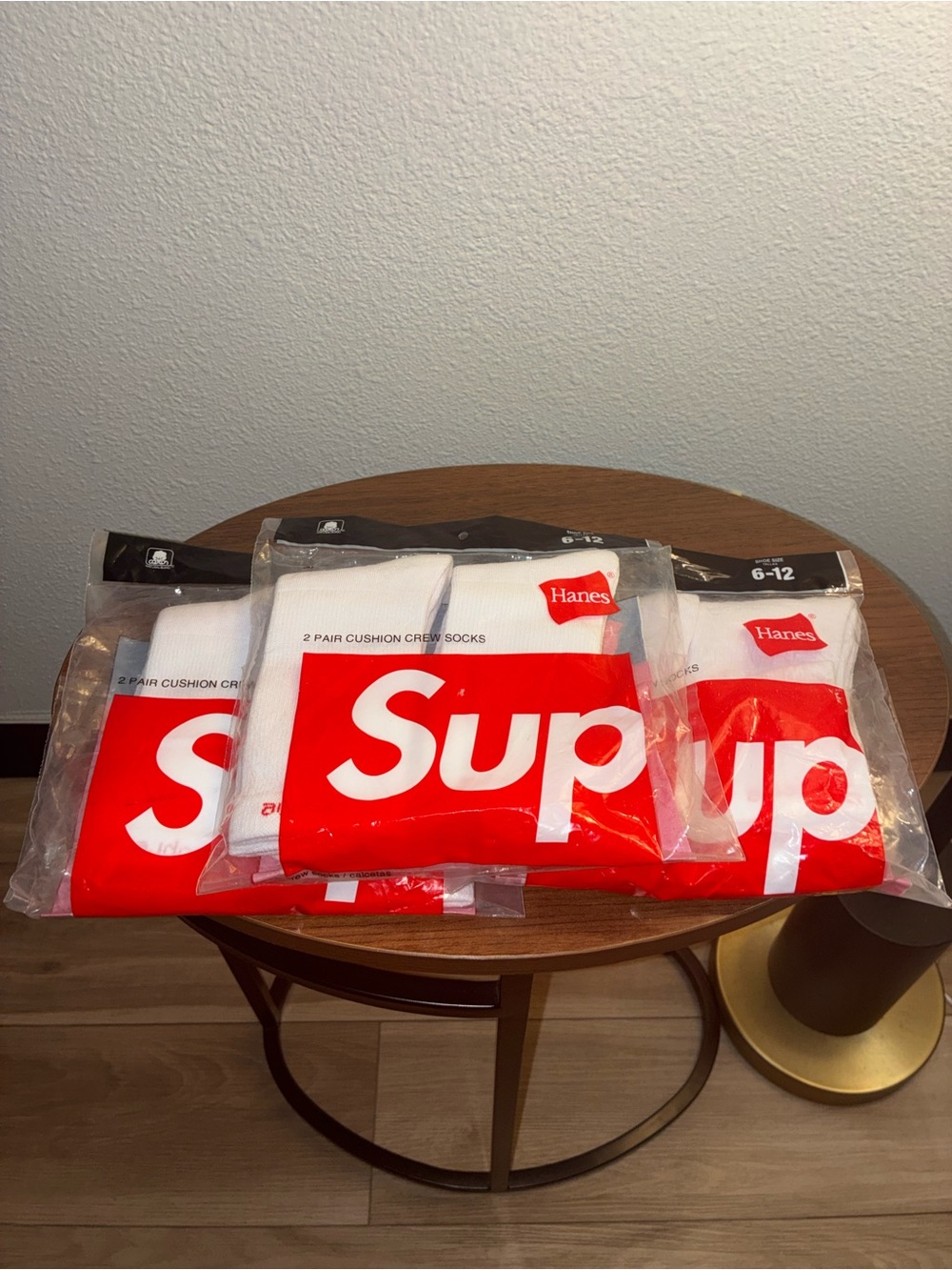 Hanes White Crew Socks with Red Logo Pack